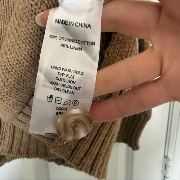 Quince Cotton-Linen Relaxed Cardigan Sweater in Camel Size Medium - Picture 10 of 13